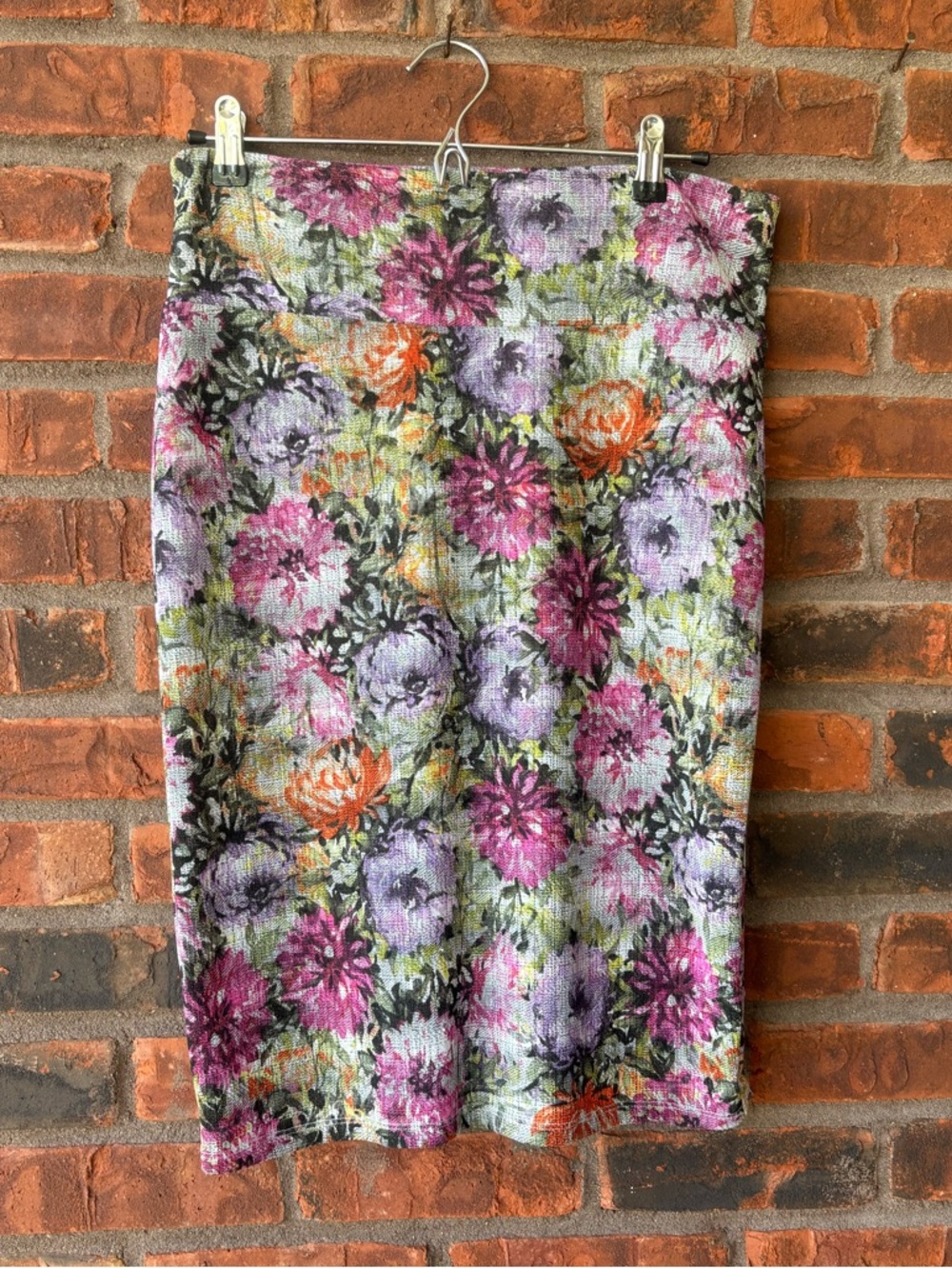 LuLaRoe Floral Pencil Skirt in Purple, Pink & Orange